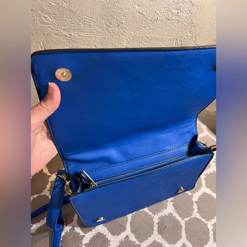 Yoki Blue and Gold Geometric Crossbody Bag